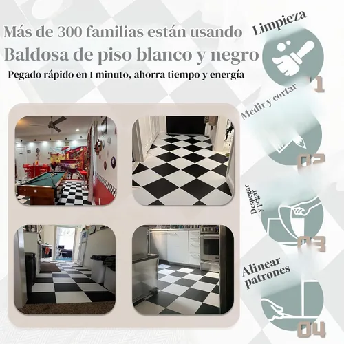 Vista 3 de Pisos de vinilo despegar y pegar baldosas/revestimientos 12in×12in Fácil de instalar y resistente al agua para baño y cocina