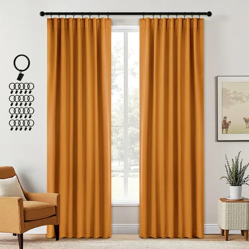 Vista 41 de ANRODUO Juego de 2 cortinas con bloqueo de luz del 99%, cortinas de 84 pulgadas de largo, cortinas negras para dormitorio, cortinas con aislamiento