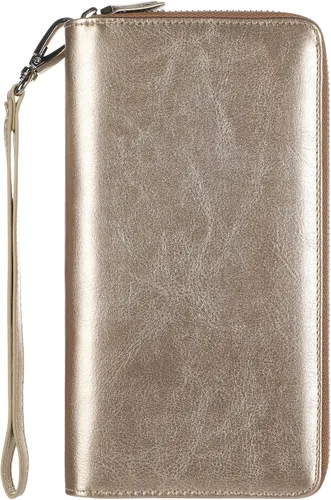 Vista 42 de Lavemi Pequeña cartera compacta para mujer, con bloqueo RFID, de piel auténtica, plegable, con ventanas de identificación