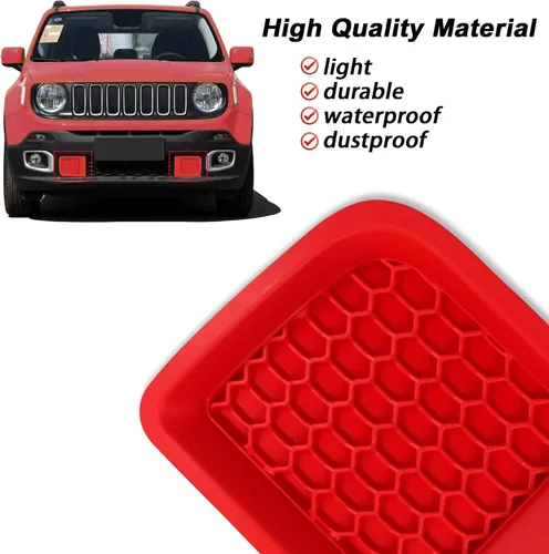 Vista 6 de 2 piezas de rejillas de inserto de parachoques delantero rojo, cubierta de bisel de reemplazo, compatibles con Jeep Renegade 2015-2018