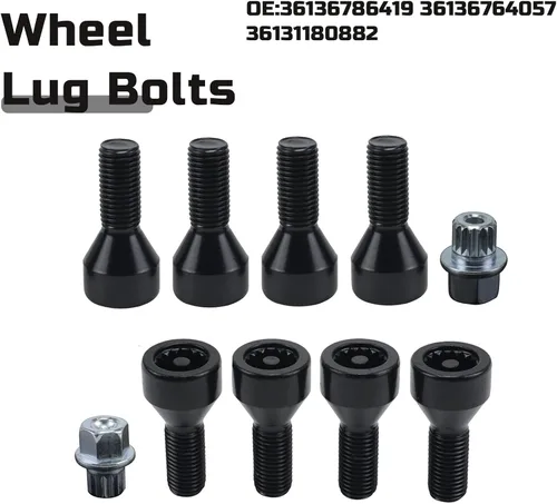 Vista 3 de M12 x 0.059 in Juego de pernos y tuerca de bloqueo de rueda para BMW 328i 525i 525xi 528i M3 M5 36136786419