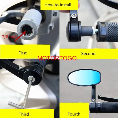 Vista 4 de Black Reverse Retro Round Bar End View Mirrors Compatible for 2016 Kawasaki Ninja H2R