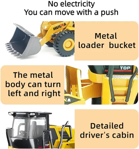 Vista 4 de Bulldozer - Juguetes para niños, cargador de metal resistente, juguete de arena/playa con brazo funcional y cubo, realista, perfecto para caja