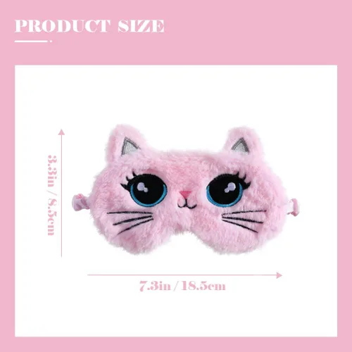 Vista 2 de LUOZZY Linda máscara para dormir de animales de felpa suave, bonita máscara para dormir con ojos de gato de dibujos animados para mujeres y niñas