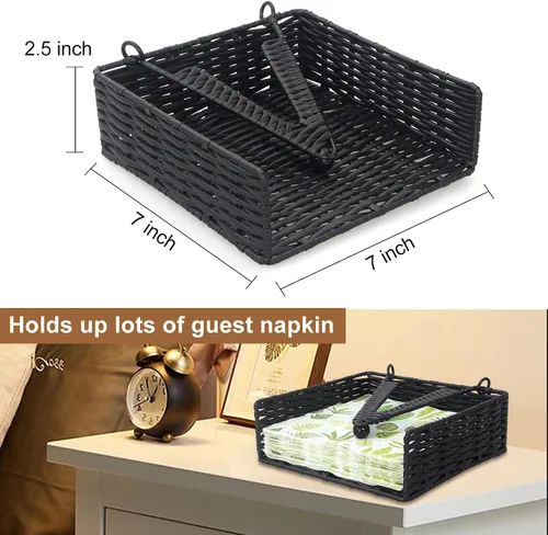 Vista 2 de Servilleteros con peso de ratán para cocina, cóctel, servilleteros de mimbre para mesa de baño, servilleteros tejidos con brazo pesado