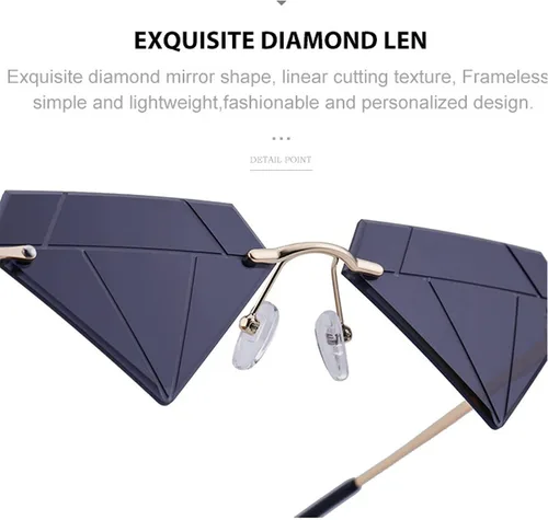 Vista 6 de Gafas de sol triangulares sin montura en forma de diamante para mujeres y hombres, para fiesta rave, gafas de sol azules vintage para mujer, Azul