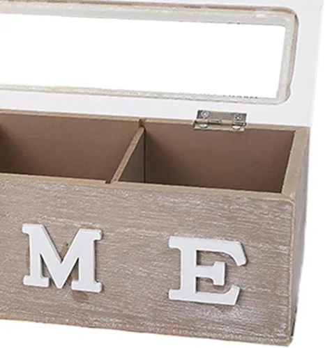 Vista 2 de Wooden Tea Box Storage Holder Organizer Container with Lightweight Structure and Secure Lid Suitable for Jewelry Organizer Display Home, 3 Grid