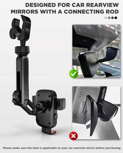 Vista 10 de IPOW Soporte de teléfono para espejo retrovisor para automóvil giratorio de 360° y retráctil, soporte de teléfono de automóvil con abrazadera