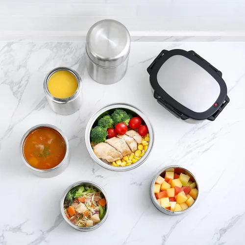 Vista 9 de Contenedor de alimentos aislado de 33 onzas, lonchera de acero inoxidable con divisor extraíble Plateado