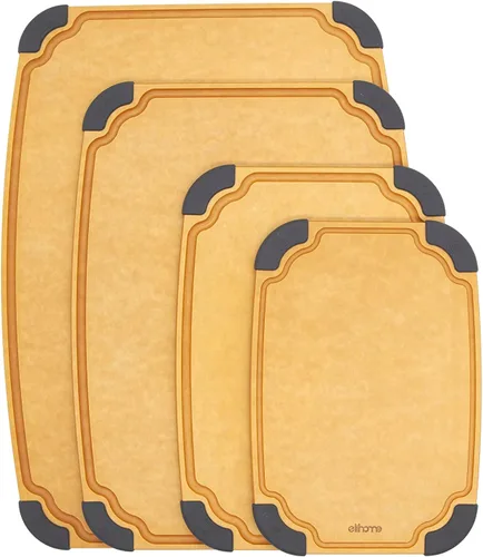 Vista 13 de Essential Series - Juego de tablas de cortar de madera 2 en 1 para cocina, tabla de madera para cortar verduras, pan, queso, carne, ensalada, tabla