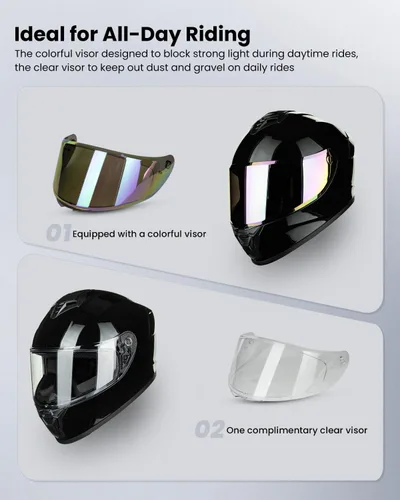 Vista 3 de Cascos de motocicleta para adultos, hombres y mujeres, casco ligero de cara completa para bicicleta de calle, carreras, DOT con visera extra