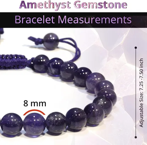 Vista 67 de Adjustable Crystal Bracelet – Gemstone Bead Bracelet with Adjustable Macrame String – Chic Gemstone Bracelet for Men and Women – 8mm Round Healing