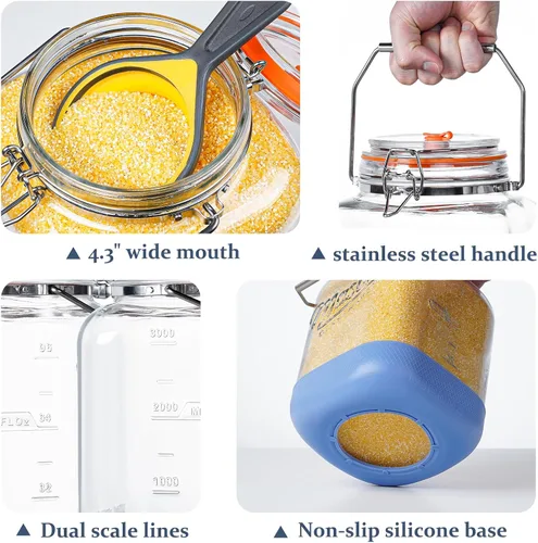 Vista 6 de Folinstall Tarro de fermentación de 1 galón con 3 esclusas de aire, mango de acero inoxidable, base de silicona antideslizante, tarro