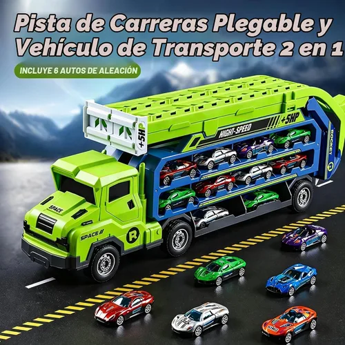 Vista 8 de Juguete de camión portador, pista de carreras plegable de 2 capas de 33 Verde