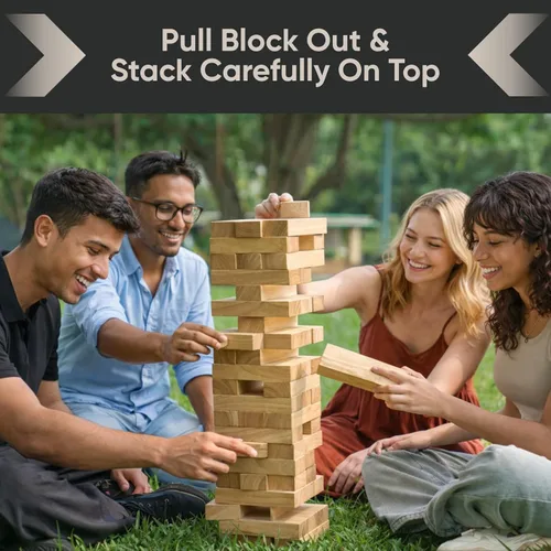 Vista 6 de Juego de torre apilable gigante de más de 5 pies, juego de torre apilable de bloques de madera premium para fiestas familiares, juegos de barbacoa