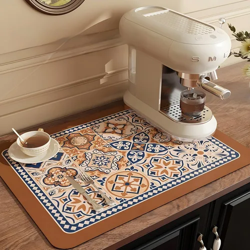 Vista 11 de Tapete de Café, Tapete de Secado de Platos Estilo Bohemio, Absorción Rápida de Agua, Oculta Manchas, Fácil de Limpiar, Se Adapta a Accesorios