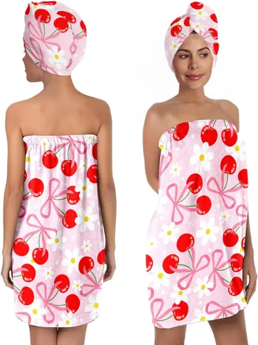 Vista 18 de Juego de toallas de baño y toallas para el cabello para mujer, suave y absorbente de microfibra de secado rápido, con cierre elástico, toalla de spa