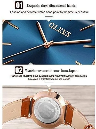 Vista 6 de OLEVS Reloj para hombre, de lujo, ligero, de cuero, impermeable, con movimiento japonés, para hombre, con fecha, calendario, minimalista, ultrafino