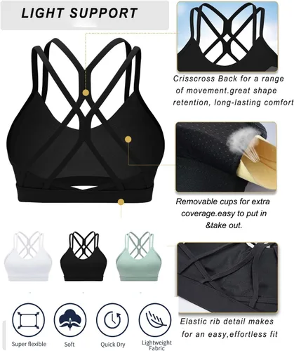 Vista 5 de RUNNING GIRL Sujetador deportivo con tiras para mujer, sexy, espalda cruzada, soporte ligero, brasier de yoga con copas extraíbles