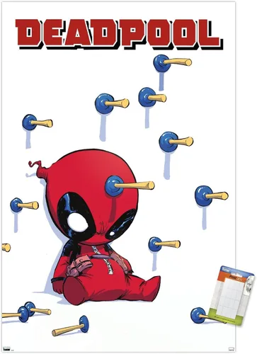 Vista 10 de Trends International Marvel Comics Deadpool - Póster de pared de dardos, 22.4 pulgadas de largo x 14.7 W, versión enmarcada de madera de granero