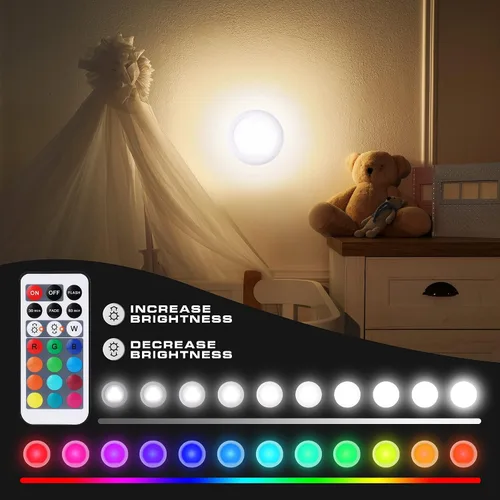 Vista 3 de EverBrite Luz de grifo, luz de empuje, luces LED de disco con 12 colores RGB, luz táctil inalámbrica debajo del gabinete, luz nocturna de 80 lúmenes