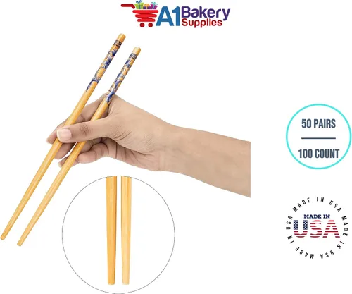 Vista 3 de Palillos de madera de bambú natural, 50 pares/100 unidades en 9 pulgadas por A1 bakery supplies