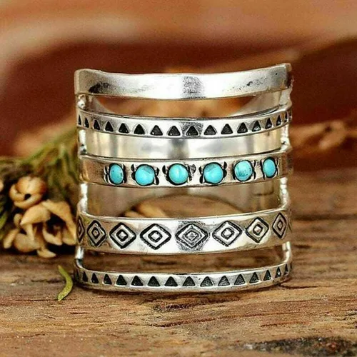 Vista 2 de PULABO - Anillo de plata para mujer, hecho a mano, tallado, joyería de regalo, conveniente