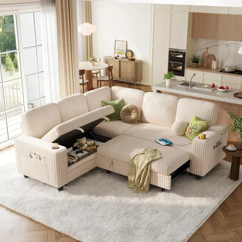 Vista 10 de LINSY HOME Sofá Loveseat con Almacenamiento - Cómodo Sofá de Pana Suave de 2 Plazas con Carga USB y Portavasos, Loveseat de Asiento Profundo