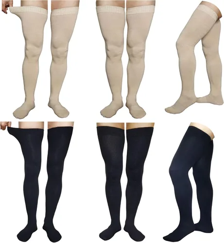 Vista 4 de lqmosu 2 pares de calcetines altos hasta el muslo de talla grande para muslos gruesos, medias extra largas sobre la rodilla para mujer, calentadores