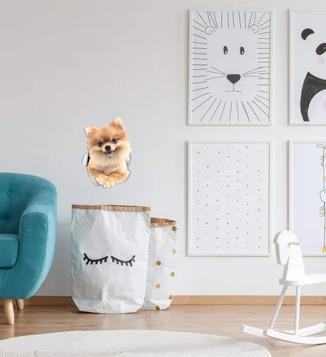 Vista 4 de Winston & Bear Calcomanías de pared para perros de Pomerania, paquete de 2, calcomanías para inodoro de perro alemán Spitz - Adhesivo 3D