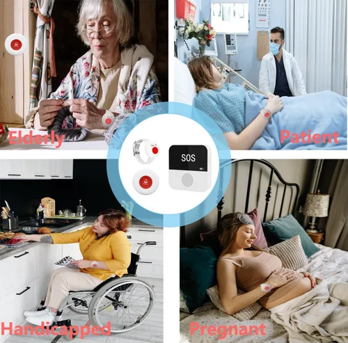 Vista 3 de Buscapersonas inalámbricas para cuidadores, botón de alerta para ancianos, botón inteligente de llamada de emergencia, sistema de ayuda personal