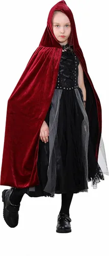 Vista 7 de CHOIEO Capa de terciopelo con capucha para Halloween, Navidad, para mago de bruja diablo, disfraz unisex para cosplay
