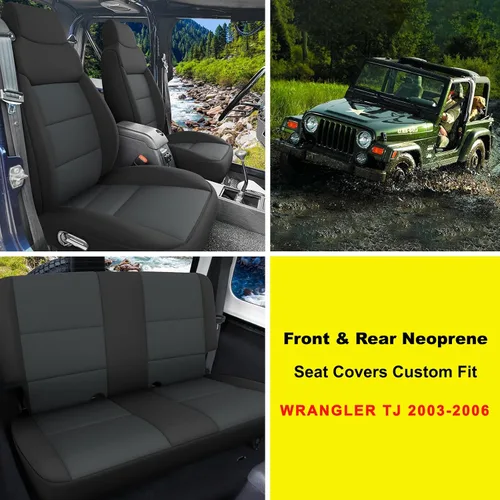 Vista 2 de GIANT PANDA Fundas de asiento de neopreno para Jeep Wrangler TJ (2003-2006), fundas de asiento impermeables de neopreno, acolchadas de espuma