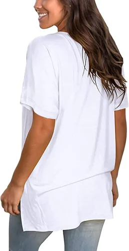 Vista 4 de Camiseta floral de verano con cuello en V para mujer, tops de manga corta para mujer