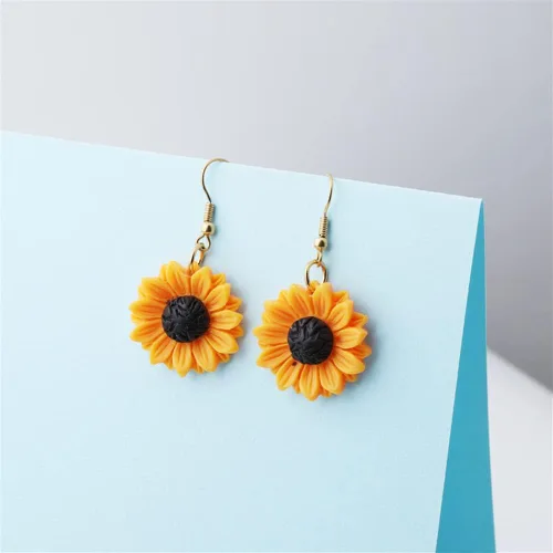 Vista 7 de ANXIN STORE - Colgante único de girasol 3D simple para mujeres y niñas, esmalte amarillo margarita girasol, aretes de personalidad, regalos