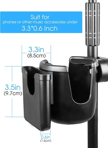 Vista 2 de Mr.Power Soporte para micrófono con soporte para teléfono, soporte universal 2 en 1 para soporte de música, pluma