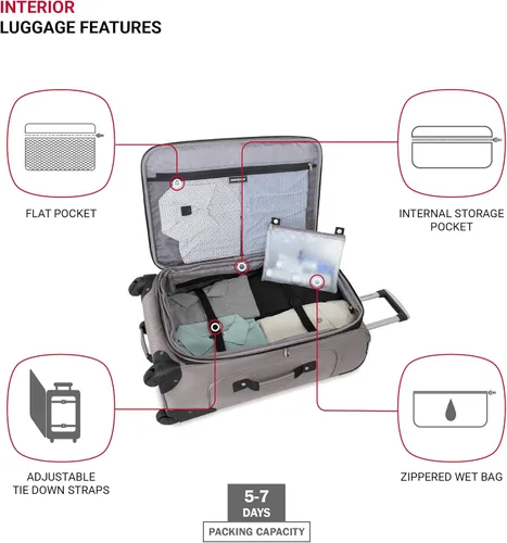 Vista 5 de SwissGear - Equipaje suave expandible Sion con ruedas, Peltre