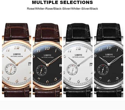 Vista 19 de LOBINNI Reloj mecánico automático impermeable de muñeca masculina vestido masculino moda lujo negocios relojes