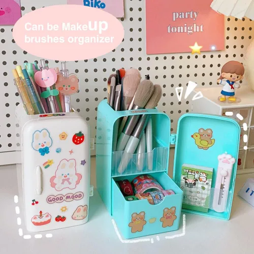 Vista 7 de JHTPSLR Caja organizadora Kawaii de artículos de papelería para refrigerador, soporte para bolígrafos, lindo contenedor estético para guardar