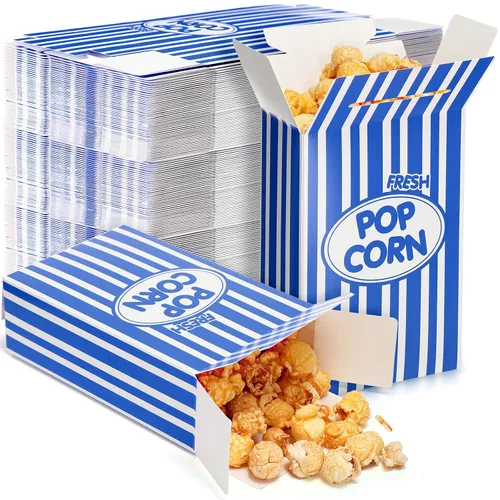 Vista 11 de Xinnun 300 cajas de papel para palomitas de maíz, 1 onza, a prueba de aceite, desechables, a rayas, contenedores, soportes de papel a prueba