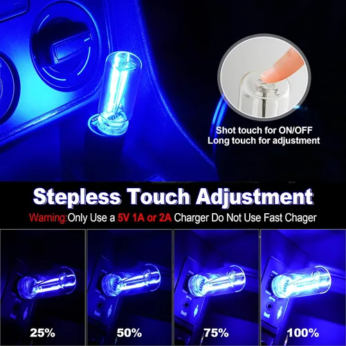 Vista 4 de SINGARO 2PCS Luces LED USB de noche para automóvil, lámpara retro para decoración de atmósfera automotriz, luces de ajuste táctil