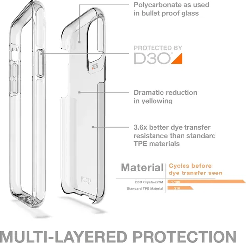 Vista 3 de ZAGG Gear4 Crystal Palace - Funda compatible con iPhone 11 Pro, protección avanzada contra impactos con tecnología D3O integrada, antiamarilleo