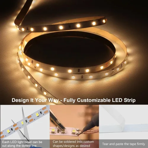 Vista 3 de echosari Tira de luces USB 5V, tira de luces LED de 9.8 pies con 180 luces LED cortables, cada 2835 SMD, superbrillante con autoadhesivo DIY