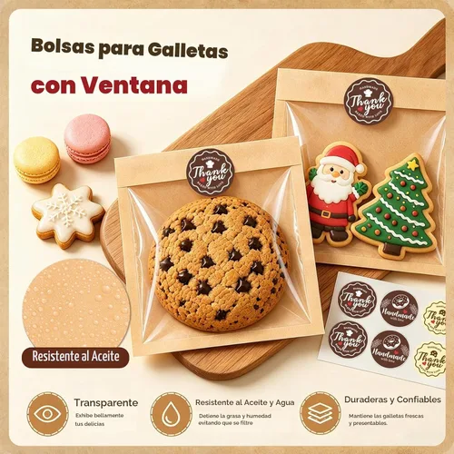 Vista 4 de 120 bolsas de galletas con sello, embalaje de galletas de 5.7 x 6.5