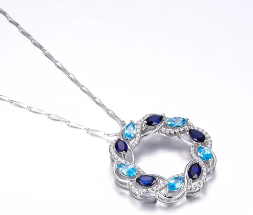 Vista 3 de Merthus Collar de plata de ley 925 con zafiro sintético y topacio azul para mujer de 17.7in