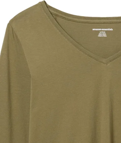 Vista 6 de Tienda Essentials - Camiseta de manga larga con cuello en V para mujer, 100 % algodón, ajuste clásico