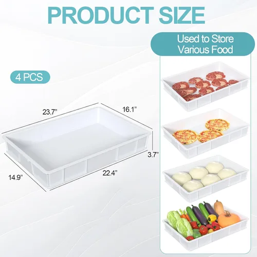 Vista 3 de Paquete de 4 cajas comerciales de prueba de masa, bandeja apilable de plástico para masa de pizza, color blanco