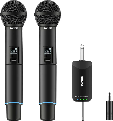 Vista 10 de TONOR Sistema de Micrófono Inalámbrico, Escaneo Automático y Emparejamiento Micrófono Inalámbrico Recargable Profesional, Set de 2x100 UHF