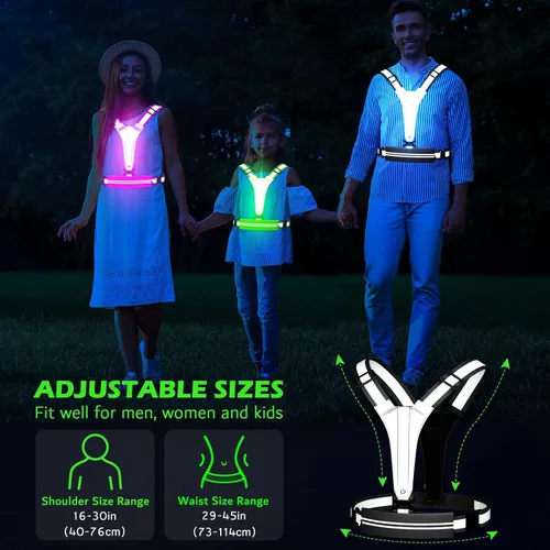 Vista 4 de Ylzzrs Chaleco reflectante LED para correr, chaleco de correr recargable por USB, soporte para teléfono para corredores, caminatas nocturnas, 6-11