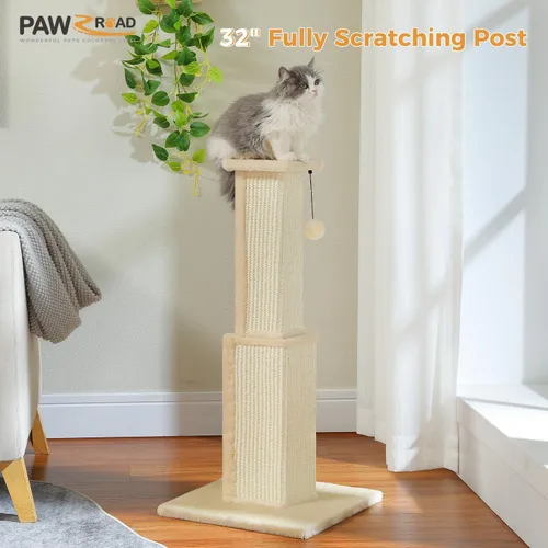Vista 3 de PAWZ Road Poste Rascador Grande para Gatos de 32" de Alto, Poste Rascador para Gatos de Interior Adultos, Poste Rascador Definitivo con Sisal